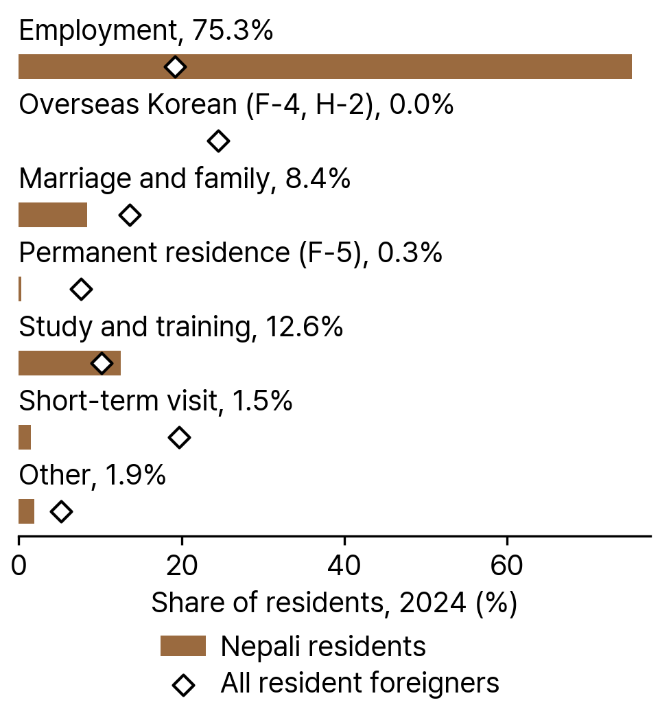 Visa Groups of Nepali Residents and All Resident Foreigners in South Korea, 2024
